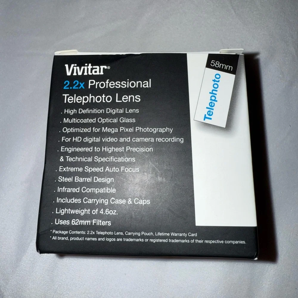 Black 2.2x Telephoto Lens for Cameras